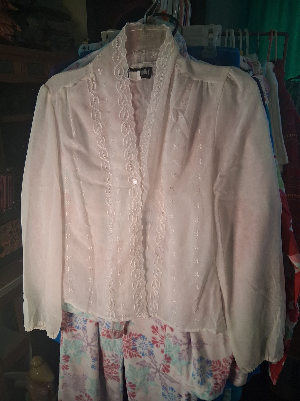 Delicate White Lace-Trim Button Down Blouse